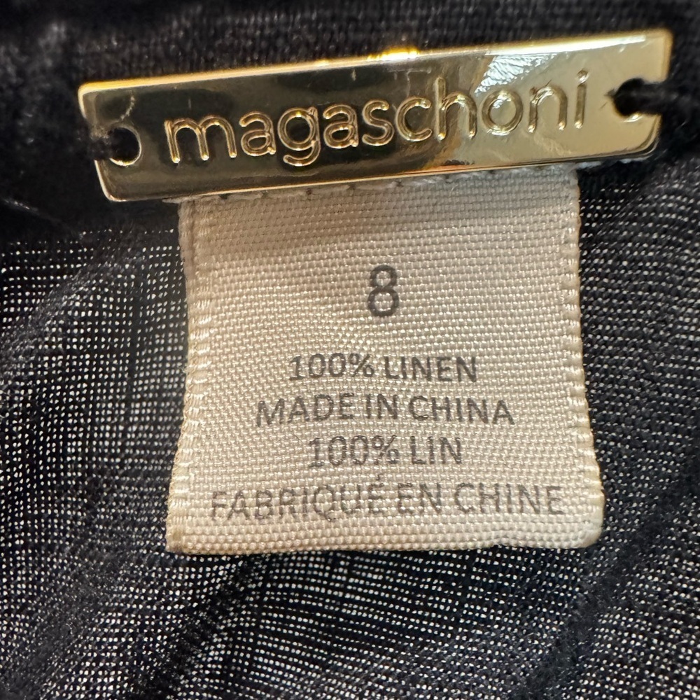 🖤 Magaschoni 100% Linen Black Sleeveless Midi Dress | Size 8 | Trim Detail - Picture 5 of 6